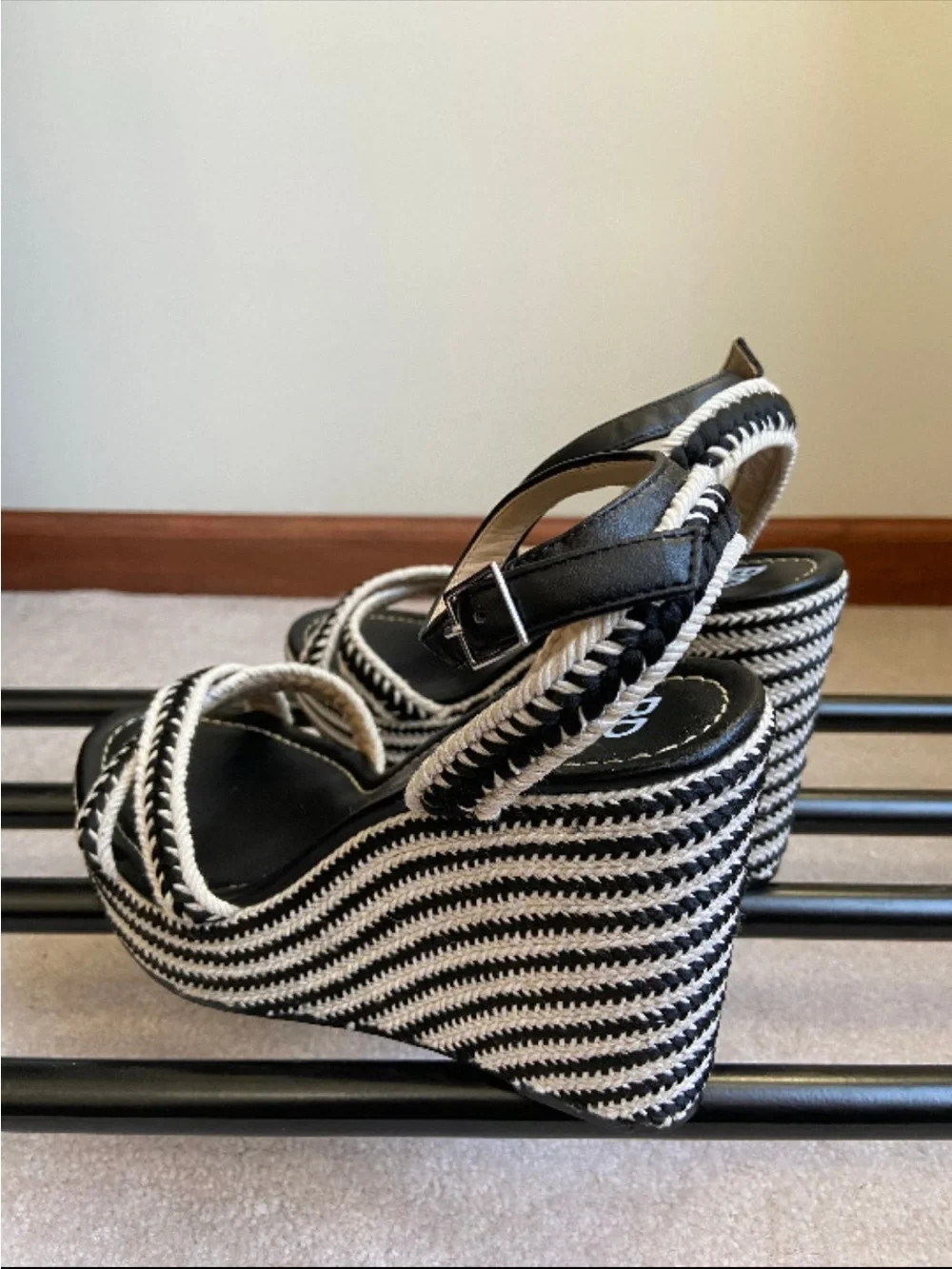 bp Black and Cream Braided Wedge Sandals